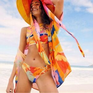NEW FARM Rio Tropical Sunset Uni Shirt Colorful Oversized Yellow Pink Size S